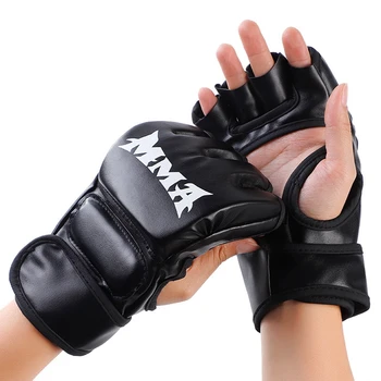 1 Par de Profissional de Luvas de Boxe Muay Thai, Luta Luvas de Couro do PLUTÔNIO Metade Dedos Luvas de Treinamento de Combate a Luva de saco de areia