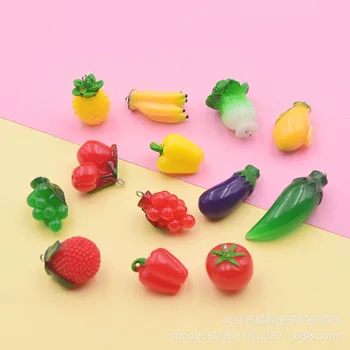10Pcs 3D Bonito Vegetais, Frutas Resina Encantos Pingentes de Simulação de Banana, Abacaxi, Cereja Ornamentos DIY Chaveiro Pulseira de Arte, de Decoração