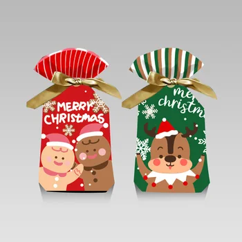 10pcs Cookie Doces Dragee Sacos de Presente de Natal de Papai Noel de Embalagem de Presente Caixa de Embrulho de Natal de Ano Novo 2024 Decoração para uma Festa de Suprimentos