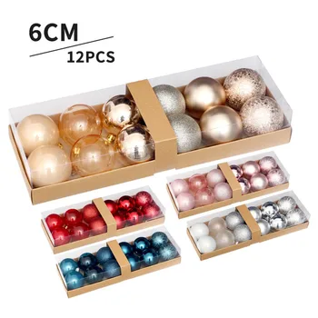 12pcs 6cm de Natal Esferas Enfeites de Natal Pintados Bola de Natal Conjunto de Suspensão de Enfeites para Decoração de Natal