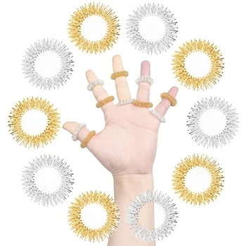 20 Peças Pontiagudas Sensorial Dedo Anéis, Anel De Dedo Espetado/Acupressão Conjunto De Anel De Silêncio Limitador De Esforço E Massager