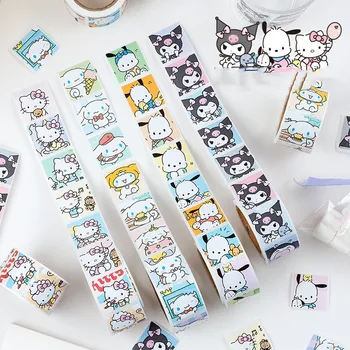 200 folhas/rolo de vedação adesivos bonito Sanrio Cinnamoroll Kuromi Hello Kitty Anime Kawaii adesivo de rolos de materiais de decoração diy