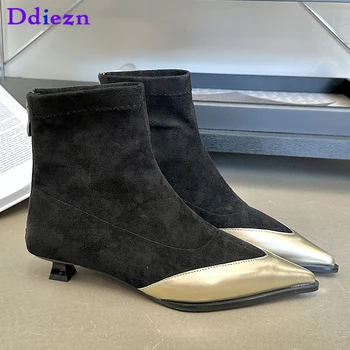 2023 Mulheres Tornozelo Moderno Botas Para O Novo Curta Senhoras Zíper Rebanho Botas Sapatos Femininos Cores Misturadas Moda Apontou Toe Salto
