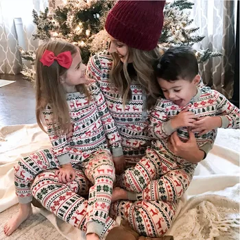 2023 Natal Moose Família Correspondência de Pijama Conjunto de Ano Novo, Roupas de Adultos, Crianças Pijamas Macacão de Bebê Macio, Solto Roupas de Natal