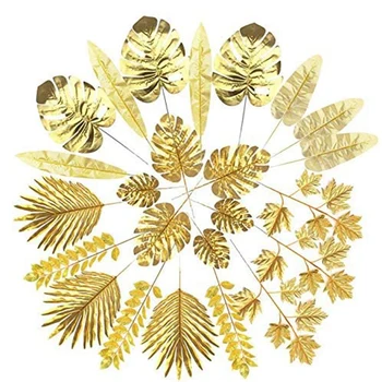24Pcs Artificial Folhas de Ouro, Folhas de Palma de Ouro de Plantas Tropicais de Folhas de Palmeiras para o Casamento Home DIY Decorações de Suprimentos