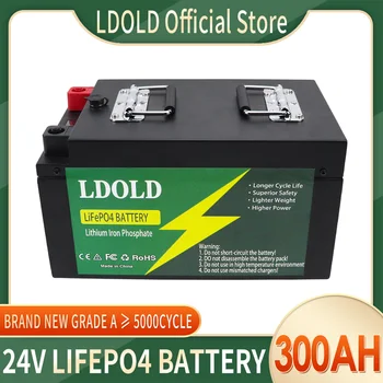 24V Bateria LiFePO4 300Ah 200Ah Built-in BMS de Lítio de Fosfato de Ferro de Célula 5000 Ciclos Para Acampar ao ar livre Carrinho de Golfe Solar+Carregador