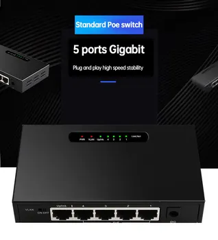 5-port 10/100/1000Mpbs POE Gigabit Ethernet Switch não gerenciado 52V 1.25 UM Switch com VLAN função para o AP sem Fios/POE Câmara