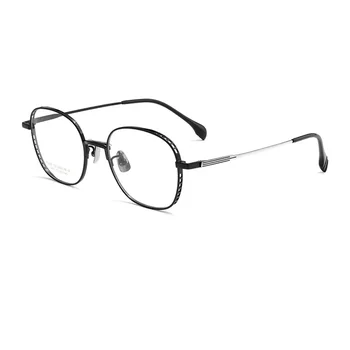 52mm de Moda de Luxo, Óculos Vintage Novo Round em Titânio Puro, Óculos Confortável Prescrição de Óculos com Armação Para Homens e mulheres