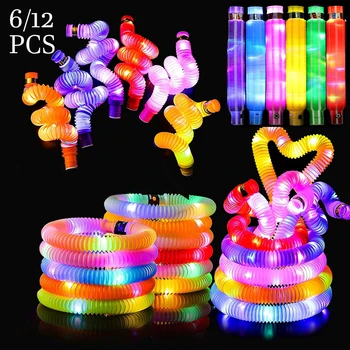 6/12/24 pcs Pop Tubos de LED Aceso Sensorial Brinquedos de Puxar Trecho de Tubo de Crianças Presentes para Crianças Luminosa Popping Fornecimentos de Terceiros