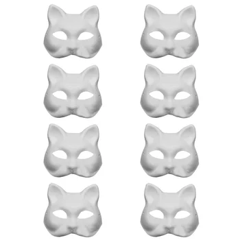 8 Pcs De Celulose Em Branco Máscara De Rosto Branco Paintable Gato De Papel Animal Máscaras De Suprimentos Homem De Festa