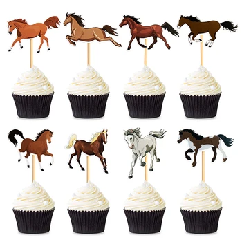 8Pcs Corridas de Cavalos Tema Bolo Topper Cavalo Cupcake Toppers Cavalo de Aniversário, Casamento, chá de Bebê Festa Decorações de bolos de Suprimentos