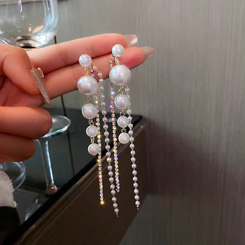 A moda a Imitação de Pérola Longa Borla Brincos Para mulheres de Tendências Exageradas Finas Strass Mulheres Y2k Piercing de Orelha anéis de Presente