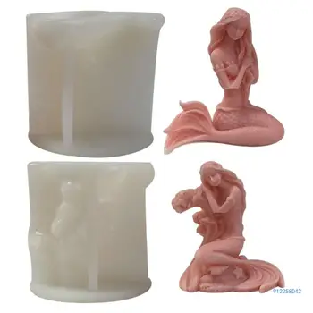 A vela do Molde de Silicone Durável 3D Sereias Scenteds Vela Resina Molde de Gesso Ornamentos Molde DIY Emplastros Drop shipping