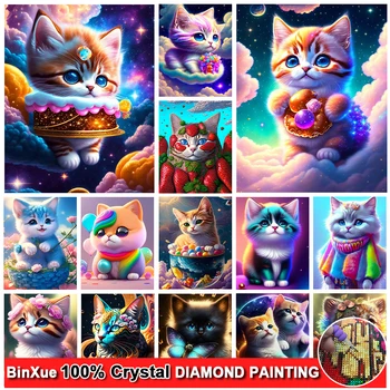 BinXue 5D DIY Fantasia de Estrela do Gato Diamante de Cristal Pintura 100% de pedra de Strass de Doces de Ponto Cruz de Flores Artesanais Mosaico de Arte Presente