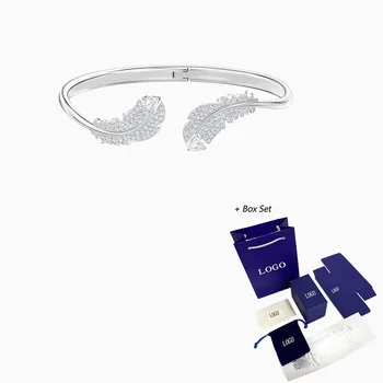 Branco aberto pulseira com elegante dobradiça fivela de cristal forma de caneta de moda feminina de luxo romântico jóias novidade
