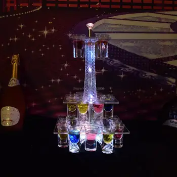 Colorido LED Luminoso de Cristal da Torre Eiffel Cocktail titular da Copa Stand Bar, KTV vinho do conjunto de luz de carregamento copo de coquetel