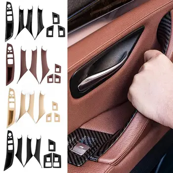 Controlador de Lado a maçaneta da Porta Interruptor da Janela de Braço Painel de Fibra de Carbono, Interior Puxador Tampa do Painel de Guarnição Kits para BMW Série 5