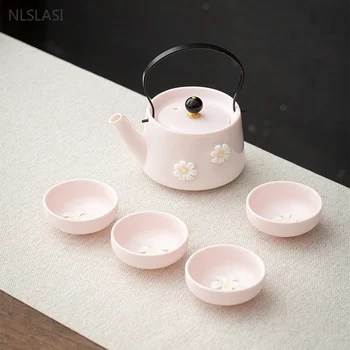 Cor-De-Rosa Grande Capacidade Bule Artesanal Flor Linda De Cerâmica Bule De Chá Japonês Conjunto De Chá De Porcelana Família De Beleza Infusor De Chá De