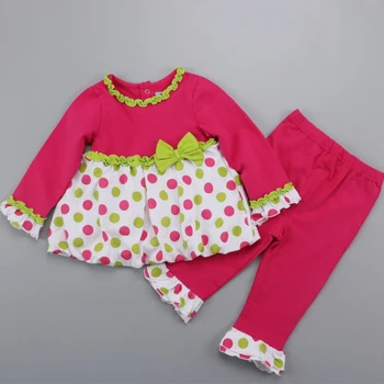 De bolinhas Crianças do Bebê Roupas de Meninas Conjuntos de Blusa,Calça 2Piece Roupas Arco Ternos para o Outono a Primavera
