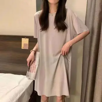 De Comprimento médio Oversized T-shirt Dress Fino Solto Pijama Feminino Vintage Dongdaemun coreano Roupa Formal das Mulheres Estética Elegante