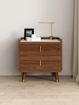 De estilo chinês, de madeira maciça de luz de luxo armário de cabeceira minimalista moderno quarto rock conselho armário de cabeceira black walnut de armazenamento