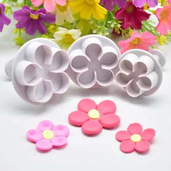 DIY Flor Bolo 3-Pack Flor Êmbolo Cortador de Biscoito Fondant Moldes de Plástico de Decoração do Bolo de Ferramentas de Cozimento Acessórios