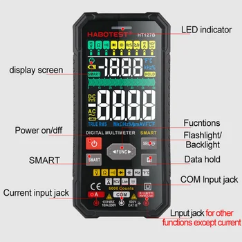 HT127B Display Digital Multímetro Cor de Tela Anti Queimadura de Alta Precisão de Medição Elétrica Medidor de