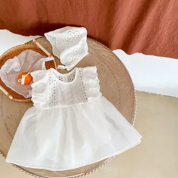Infantil Bebê Meninas Laço Branco Vestido De Vibração