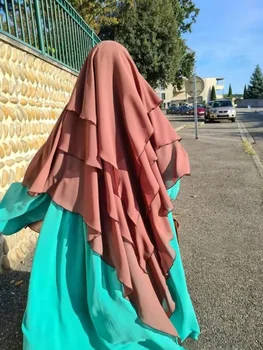Longa Khimar Ramdan Muçulmano De Eid Longo Hijab Headcarf Mulheres 3 Camadas Jilbab Jubha De Vestuário Islâmico Hijabs Musulman Oração Do Vestuário