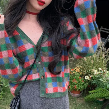Manta da Cor do Contraste V-neck Sweater das Mulheres Casaco Macio Glutinoso de Roupas femininas 2022 Novo Estilo coreano Casaquinho de Malha de Topo