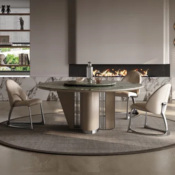 Mesa redonda com mesa giratória, minimalista moderno microcristalina pedra italiano luz da mesa-redonda