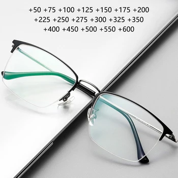Moda De Titânio Óculos De Leitura Homem, Mulher Ultraleve Metade Armação De Óculos De Grau, Óculos De Alta Qualidade +125 +175 +225