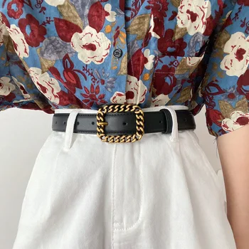Moda Vintage das Mulheres Cinto Fino Senhoras da Torção do Ouro Praça Fivela de cinto de Decoração Senhoras a Cintura Com um Vestido de Jeans de Cós