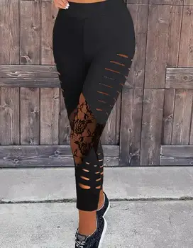 Mulheres de Calças de 2023 Moda Verão Laço Patch Escada Recorte Casual Simples Skinny de Cintura Alta Diária Calças compridas Y2K Streetwear