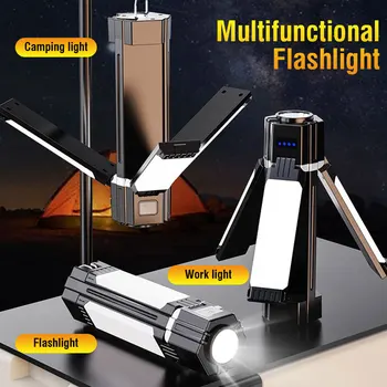 Multi-função de Luz de Camping Dupla Fonte de Luz Com 90° de Rotação do Lado do Tipo de Luz-C Recarregável Traseiro Magnético Lanterna ao ar livre