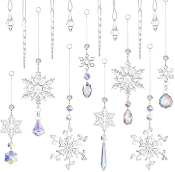 Natal Cristal Floco De Neve Decorações De Suspensão Do Floco De Neve Decorações De Floco De Neve Ornamento Conjuntos De Acrílico Decorações Para Árvores De Natal