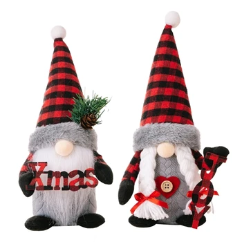 Natal sem Rosto Gnome sem Rosto Preto e RedPlaids Velho Decorações de Natal para Chritsmas Árvore de Mesa