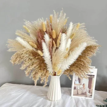 Natural de Flores Secas Pampas Phragmites Cauda de Coelho Grama Buquê para Boho Nórdicos Decoração de Casa de Trigo Ouvidos de Decoração de Casamento