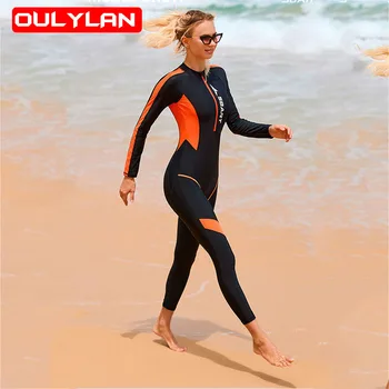 Nova Mulher, Uma Peça de traje de Mergulho Completo Bodysuits Zíper Frontal Mergulho Roupa de Mangas compridas de Surf trajes de banho Feminino Swimwears