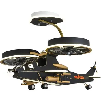 O Quarto das crianças Aeronave Fã Lustre de desenhos animados Criativo Quarto Meninos Ventilador Elétrico Helicóptero de Combate Modelo de Ventilador de Teto Luzes