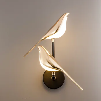 Ouro nórdico Pássaro Lâmpada de Parede Criativo Magpie LED Luzes do Quarto-de-Cabeceira Varanda Escada TV da Sala de estar de plano de Fundo