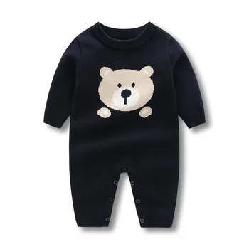 Outono Malha de Romper do Bebê do Inverno Urso Bonito Macacão de Recém-nascido para Engrossar Infantil Meninos Roupas coreano da Criança Roupa de 0 A 24 M