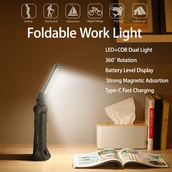 Portátil LED+COB Lanterna Caneta Luzes de Emergência Magnética Luz de Trabalho 360° de Rotação de Carregamento USB Acampamento ao ar livre de Reparação Automóvel Lâmpada