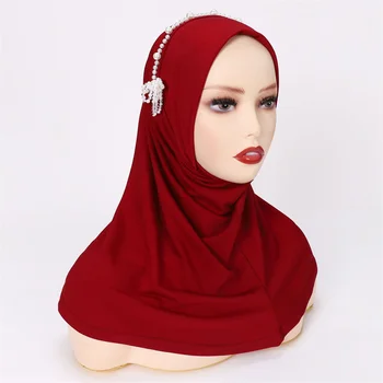 Pérola Flor de Cor Sólida Undercap Hijab Étnica Chapéu Interno Simples Tampa Hijab para as Mulheres Muçulmanas Lenço Árabe Islâmica شال للمحجبات