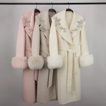 Qualidade superior outono-inverno Longo Naturais Real Fox Casaco de Pele de Roupas de Streetwear Grosso Aquecido real de lã casacos de pele