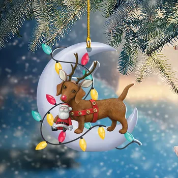 Santa Deitado Na Lua E Desenhos Animados, Cães E Santa Carro Enfeite De Árvore De Natal, Decoração Do Peitoril Da Janela Tapeçarias De Parede