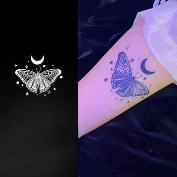 Sexy Lua Borboleta Impermeável Suco de Tatuagem Adesivos para Mulher de Corpo, Braço, Coxa Tatuagens Temporárias de Luar Borboleta Atacado