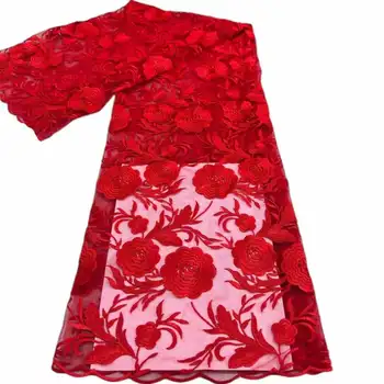 Vermelho Africano De Malha De Tecido De Renda 2023 Alta Qualidade Nigeriano Bordado Em Tule Tecido Do Laço E Renda Francesa 5 Metros De Tecido Para O Vestido De Costura