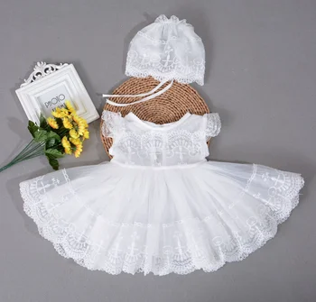 Verão 1º Aniversário do Bebê Vestido de Recém-nascidos de Renda Branca Princesa Batismo do Vestido da Menina de Roupa Com o Chapéu Infantil Batismo Vestidos de baile
