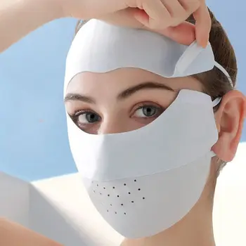 Verão Pescoço Proteção Respirável Gelo Seda Máscara UV Proteção facial para Cobrir Véu Protetor solar Ajustável Destacável Máscara de Rosto